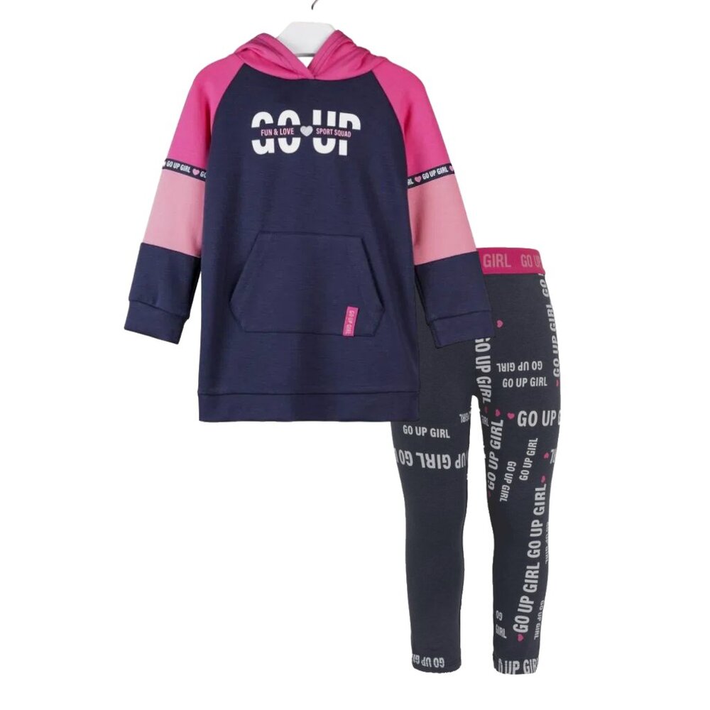 NWT Losan Navy and fuschia fleece dress and printed fleece leggings set